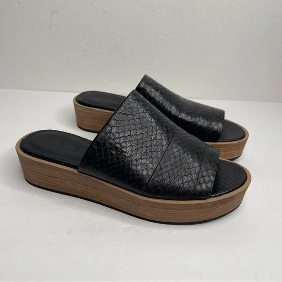 Vince Saskia Black Leather Snake Embossed Slide Flatform Sandal Size 8M Comfort - Picture 3 of 17